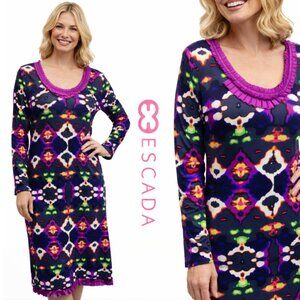 Escada Stretch Dress Multicolor Patterned Long Size 6